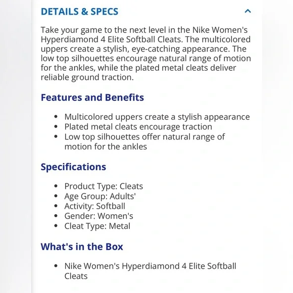 Nike Softball Cleats- hyperdiamond 4 elite Size 8 - Picture 7 of 11